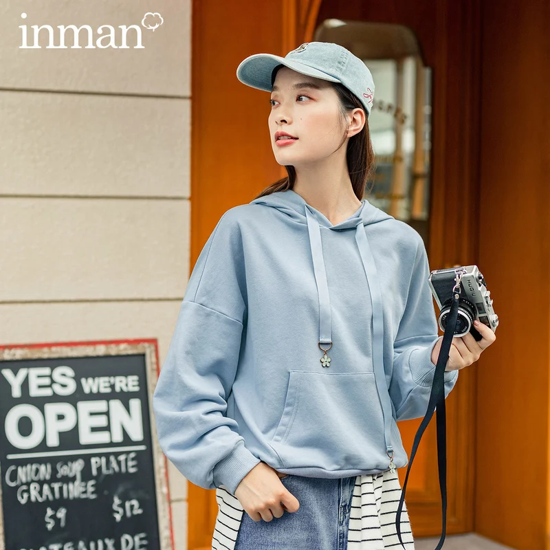 INMAN Весна Осень Мода хип-хоп стиль свободная форма с капюшоном открытыми плечами
