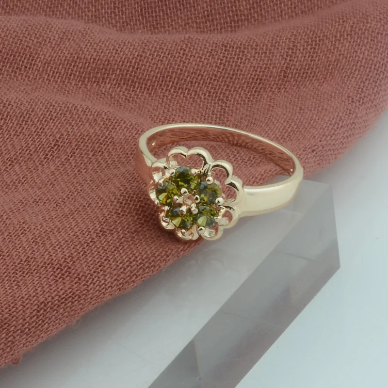 Женское кольцо из розового золота 585 пробы с фианитом 7 мм|wedding rings|colorful ringgreen stone |