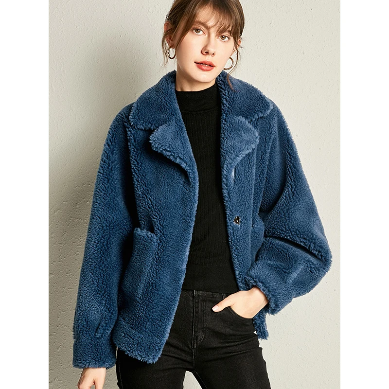 Denim Blue Haining, женская одежда, зимняя верхняя одежда, пальто, новая зимняя овечья шерсть, шуба, короткая, параграф 1023 - Цвет: Denim Blue