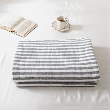 

100%cotton Summer comforter grey blue Stripe queen air-conditioning quilt Full patchwork throw blanket Japanese home bedding