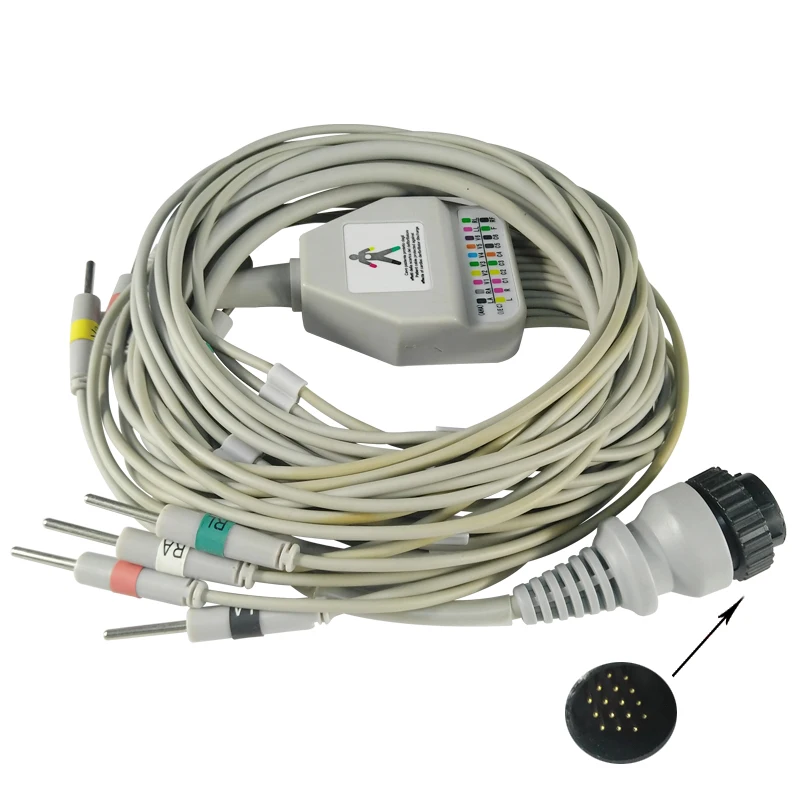 

EKG Cable One Piece 10 Lead Wires 16 Pin Plug Din 3.0 End AHA Standard for KANZ PC 104 EKG Machine