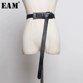 

[EAM] Pu Leather Black Multicolor Split Joint Long Wide Belt Personality Women New Fashion Tide All-match Spring 2020 1N453