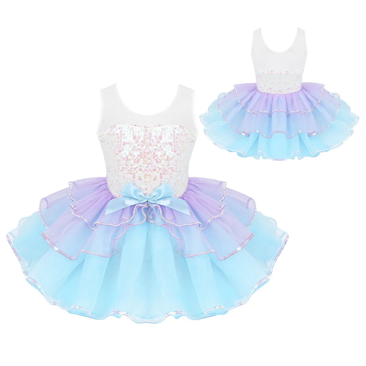 Детская блестящая фатиновая юбка-пачка с блестками для девочек, балетные танцы, гимнастические купальники, платье для детей, балерины, пышная юбка принцессы с бантом - Цвет: Sky Blue
