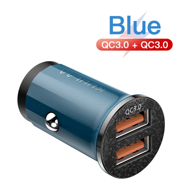 KUULAA Mini USB Car Charger Quick Charge 4.0 PD 3.0 36W Fast Charging Charger For iPhone Huawei Xiaomi Mi Type C Mobile Phone Dual QC Blue