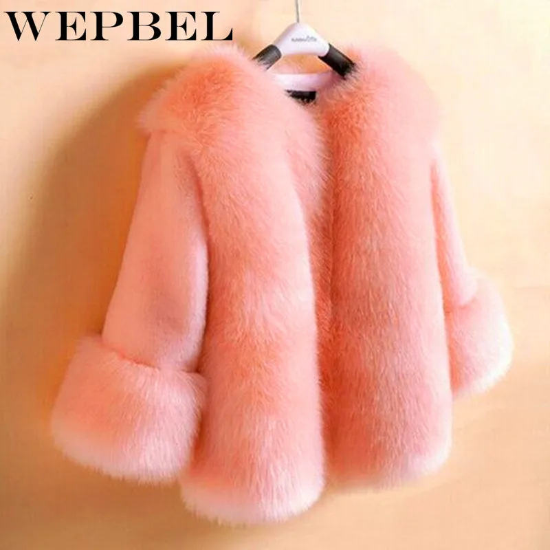 

WEPBEL Girls Fur Jacket for Children Tops Clothes Baby Kids Jackets Warm Thicken Coat Solid Color Faux Fur Outwear Coat