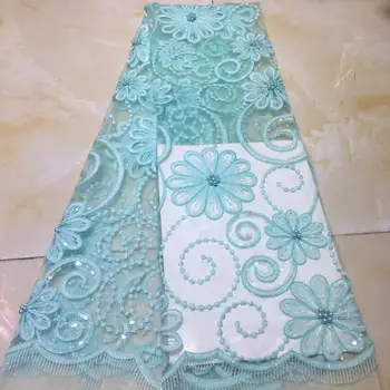 

New african lace fabric 2019 high quality 3 d flowers lace french mesh fabric beaded nigerian swiss lace fabrics for dress