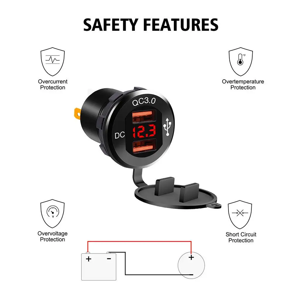 Автомобильное быстрое зарядное устройство водонепроницаемый двойной USB автомобильный адаптер из алюминиевого сплава зарядное устройство для мобильного телефона с цифровым дисплеем вольтметр