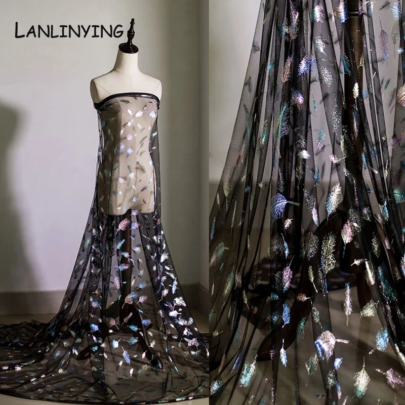 Новое поступление, креативная ткань с принтом павлина и перьями, разноцветная сетчатая ткань, ручная работа, сделай сам, свадебное платье, украшение D731