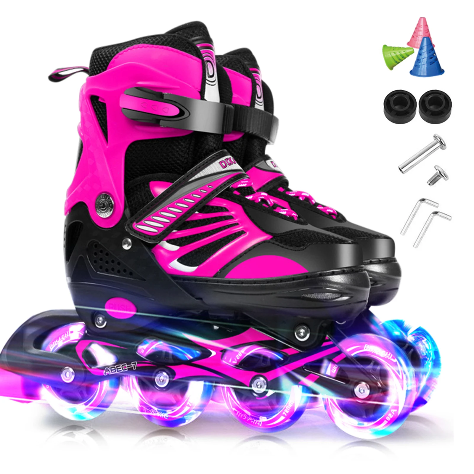 Roller skating wheels roller skating shoes set Adjustable Illuminating Inline Skates with Light Up Wheels for Kids and Youth