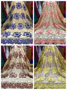 

2020 Latest Gold African Lace High Quality African French net Tulle Lace Fabric with Rhinestones embroidery For African Wedding
