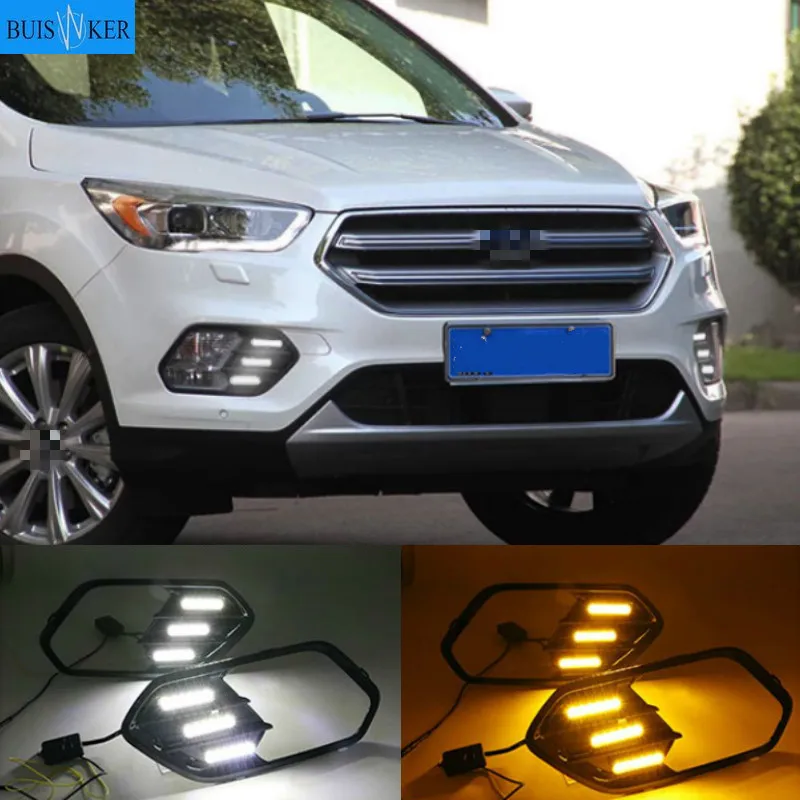 

Дневные ходовые огни для Ford Escape Kuga 2016 2017 2018, 2 светодиодный т., указатели поворота желтого цвета, 12 В, Автомобильные дневные ходовые огни