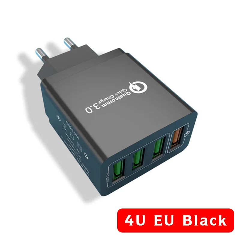 30 Вт Быстрая зарядка 3,0 USB зарядное устройство QC3.0 QC 4,0 Быстрая зарядка мультирозеточный мобильный телефон зарядное устройство для iPhone samsung Xiaomi huawei - Тип штекера: EU 4USB Black