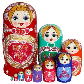

10 Pcs/set Russian Nesting Dolls Lovely Baby Basswood Handmade Painted Beech Russian Matryoshka Doll DIY Gift Toy