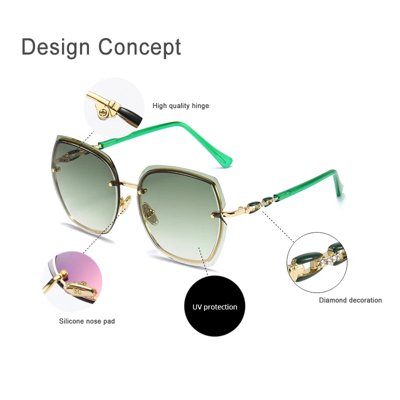 VEVAN Brand Designer Fashion Rimless Sunglasses Women UV400 Square Sun Glasses Vintage Gradient Lens Lentes de sol mujer oculos