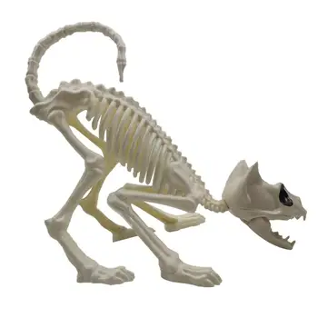 

Creepy Cat Skeleton Halloween Decoration DIY Cat Skull Model Crouching Cat Bones With Adjustable Tail Skull Figurine (White）