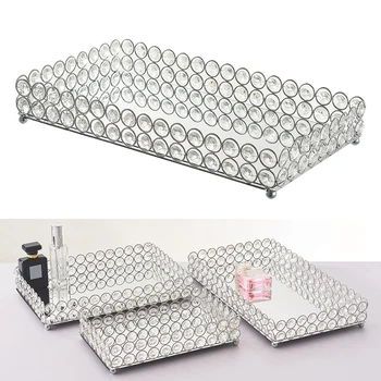 

3Pcs Mirrored Crystal Vanity Tray Decorative for Perfum Jewelry Makeup