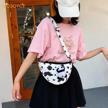 

Women Small Cow Milk Shoulder Bag Classic Texture Delicate Creative Chic Simple Canvas Panda Pendant Messenger Handbags