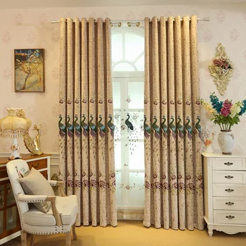 

Embroidered Peacock Embroidered Curtain Chenille for Living Room and For Bedroom Curtain Retro European Style