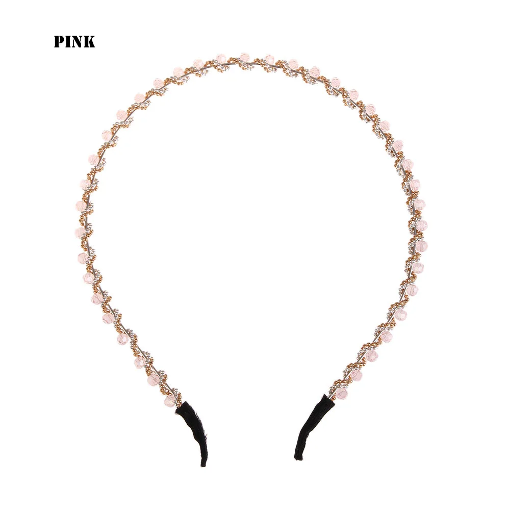 Pink 1 предмет, модное с кристаллами, стразами, лента для волос Для женщин жемчуг волнистый ободок обруч для волос женская Свадебная вечеринка Красота аксессуары для украшения - Цвет: Pink