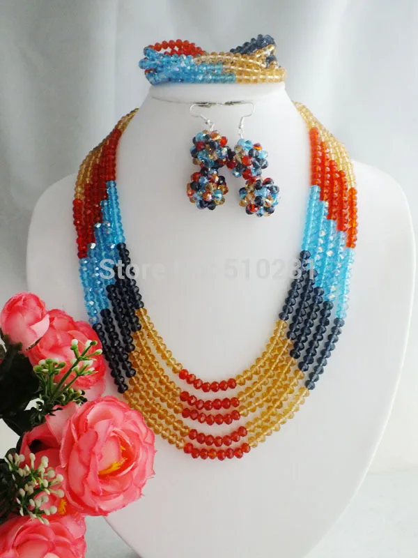 classic !! African Nigerian party Beads necklace, orange Crystal Jewelry Set