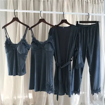 

Qiudong Pijama Women Velvet Sleepwear Comfortable Lounge RobeSet Lace Warm Pajamas Sleep Suit Kaftan Nightgown Home Clothing Set