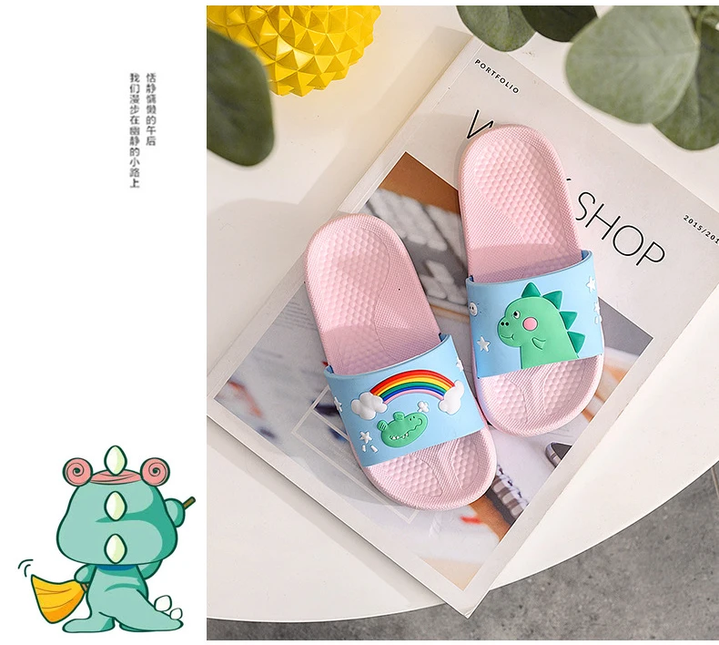 Summer Kids Slippers Soft Non-slip Boys Girls Beach Swimming Shoes Children Flip Flops Rainbow Dinosaur Indoor Slippers