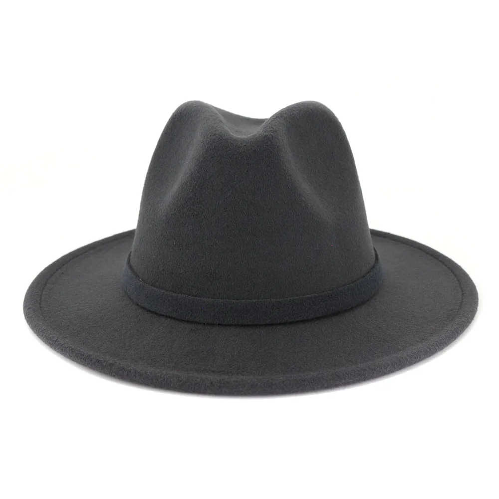 Чистый цвет Ретро Fedora шляпа для женщин войлочная широкая шляпа Винтаж Джаз Fedora Шляпа пара кепка осень chapeau femme AD0879