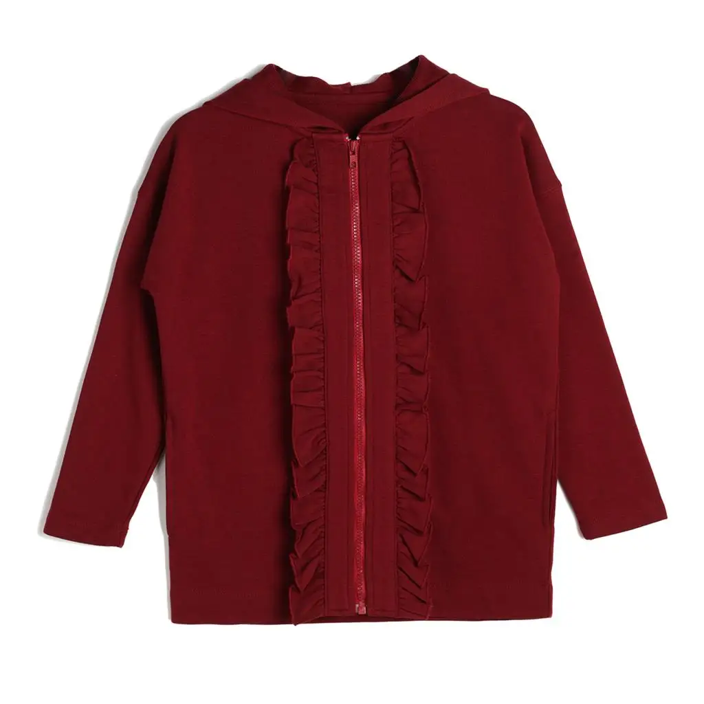 

CupofSweet Wine Red Ruffle Girls Knitted Jacket Coats Children Clothes 2019 Autumn Winter Long Sleeve Kid Top Coat Casual Jacket