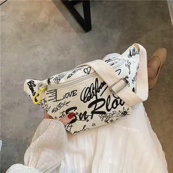 

Bags For Women 2020 New Fashion Street Style Letters Canvas Messenger Bag Female Waist Ladies Purses Handbags Shoulder Bags