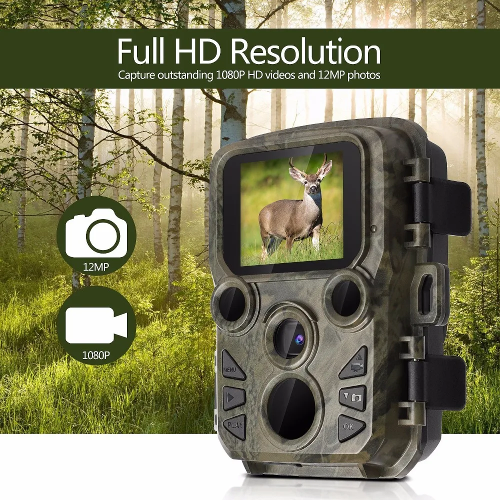 Охотничья камера Mini300 12MP 1080P HD видео ночного видения светодиоды диапазон до 65 футов Фото-ловушки Chasse Scout инфракрасный Therma