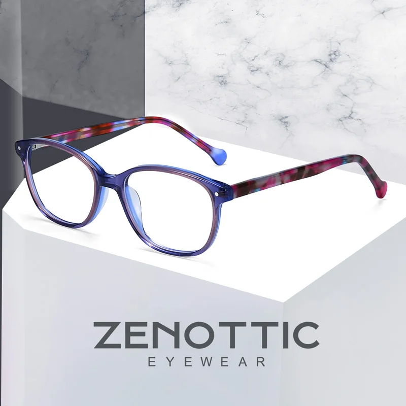 ZENOTTIC Acetate Anti Blue Light Glasses Frame Children Optical Myopia Eyeglasses Frames For Girls Kids Boy Cute Eyewear Frame
