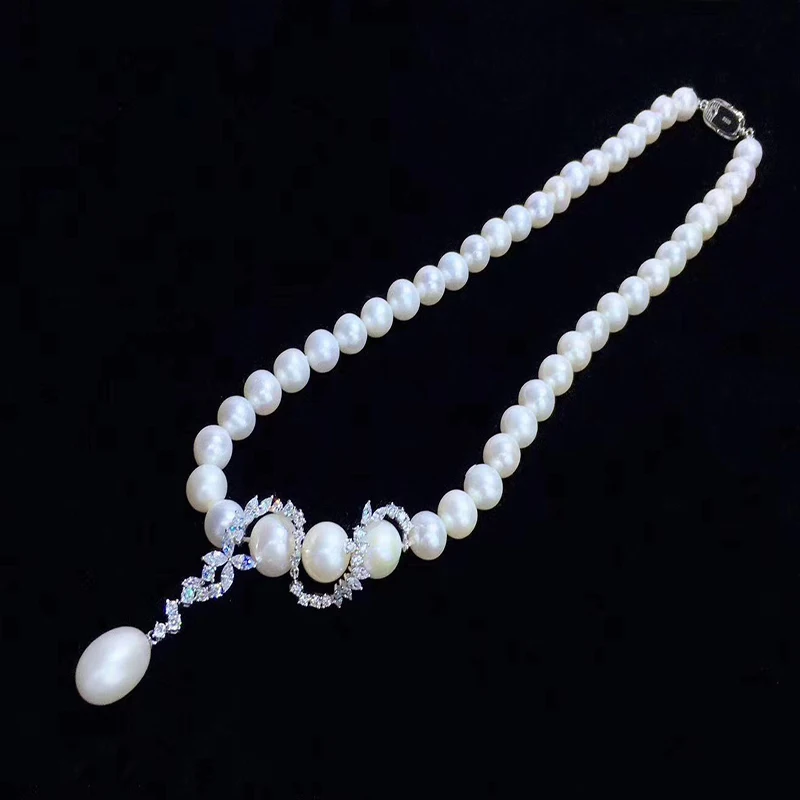 

S shape curve flower zircon pearl short necklace for women simple fashion jewelry pearl choker