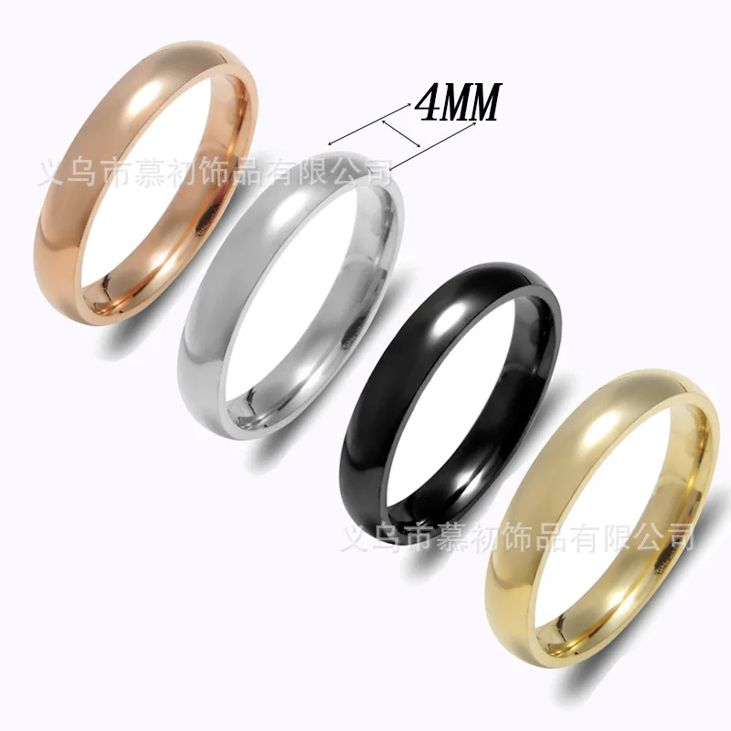 Simple Stainless Steel Couples Ring Titanium Steel 8mm Double Bevel Batch Flower Couples Ring Black And White with Pattern Stain