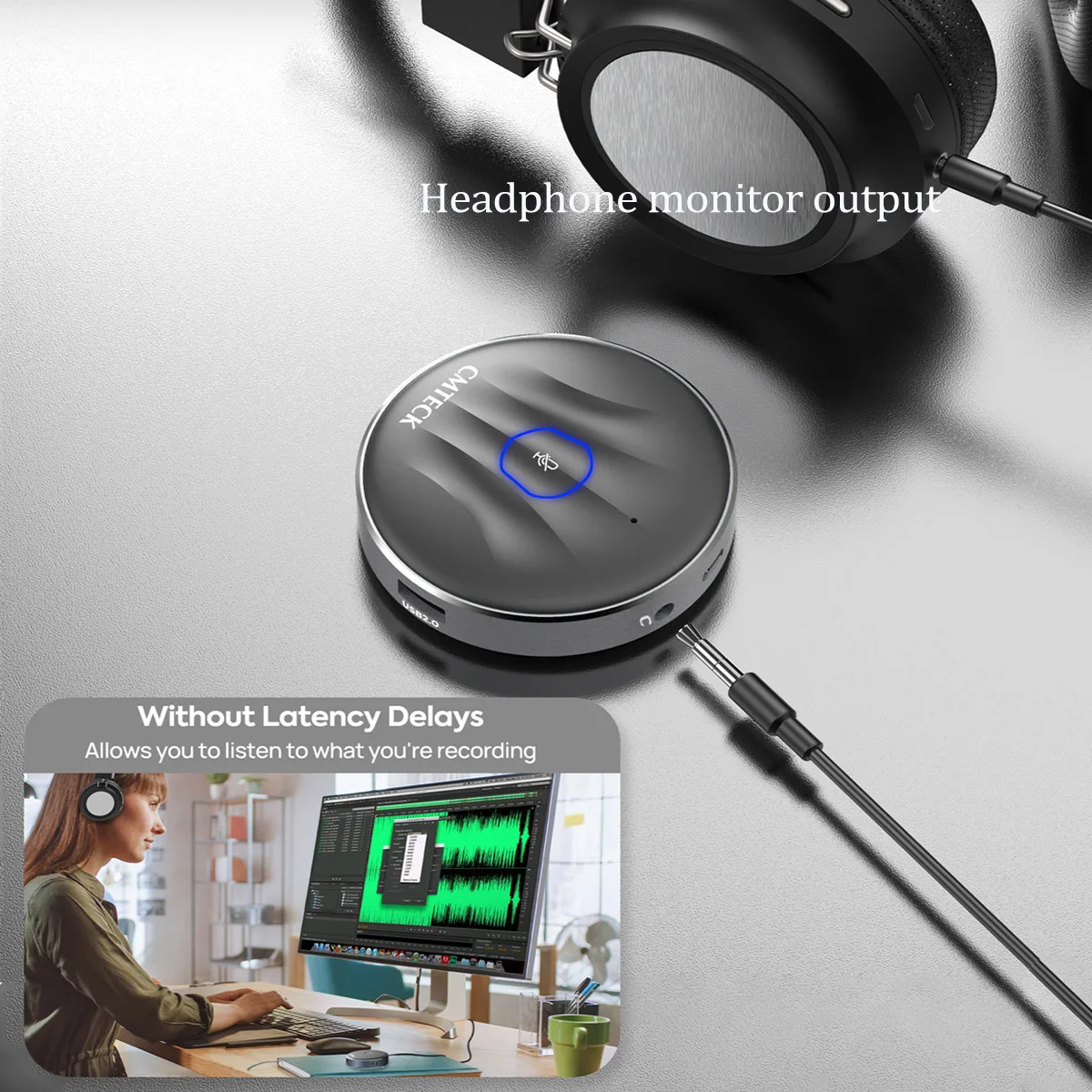 Multifuctional Conference Microphone with Usb Hubs, Headphone Jack, Type C, Zoom Omnidirection Mic for Lecture Work