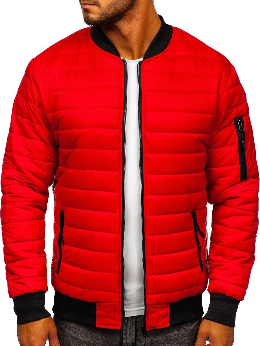 

New Mens Stand Collar Jackets Thick Cotton Padded Coat Zipper Parkas Man Autumn Winter Warm Red Jacket Outerwear Plus Size M-4XL