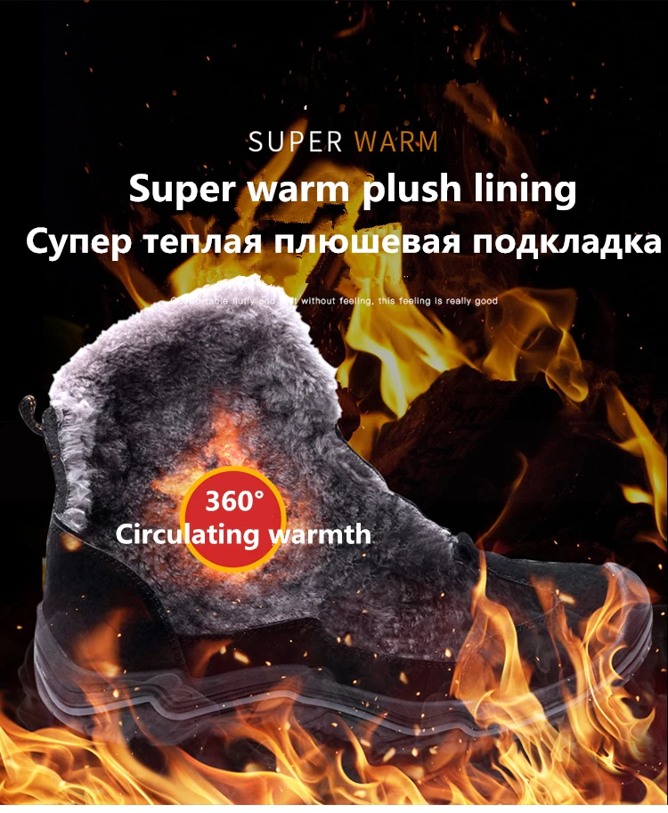 UEXIA New Super Warm Men Boots Platform Snow Boots for Men Thick Plush Outdoor Sport Slip-resistant Winter Shoes Plus Size 46