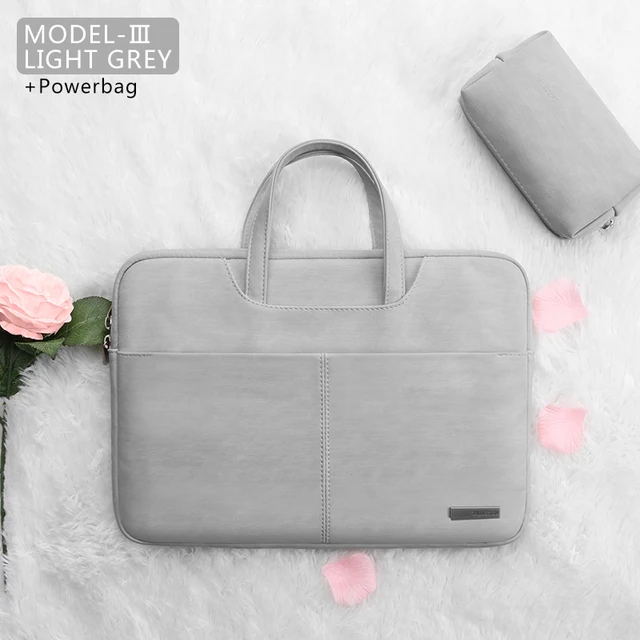 PU Leather women Laptop Bag Notebook Case Carrying Briefcase for Macbook Air 13.3 14 15.6 inch men Handbags shoulder sleeve Bag LIGHT GREY 3 SETS