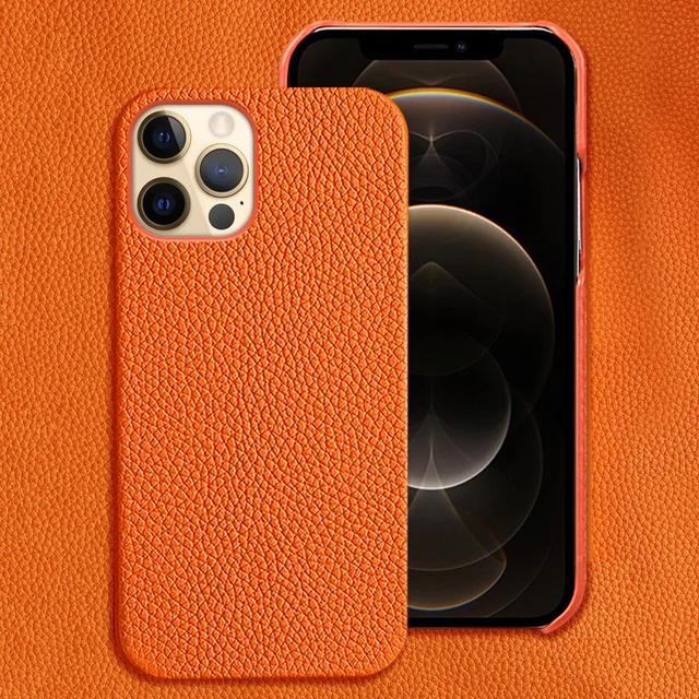 Genuine Cowhide Leather Phone Case for iPhone 13 Pro Max 12 13 Mini 11 12 Pro Max X XR XS Max 6 6S 7 8 Plus SE 2020 Back Cover Orange