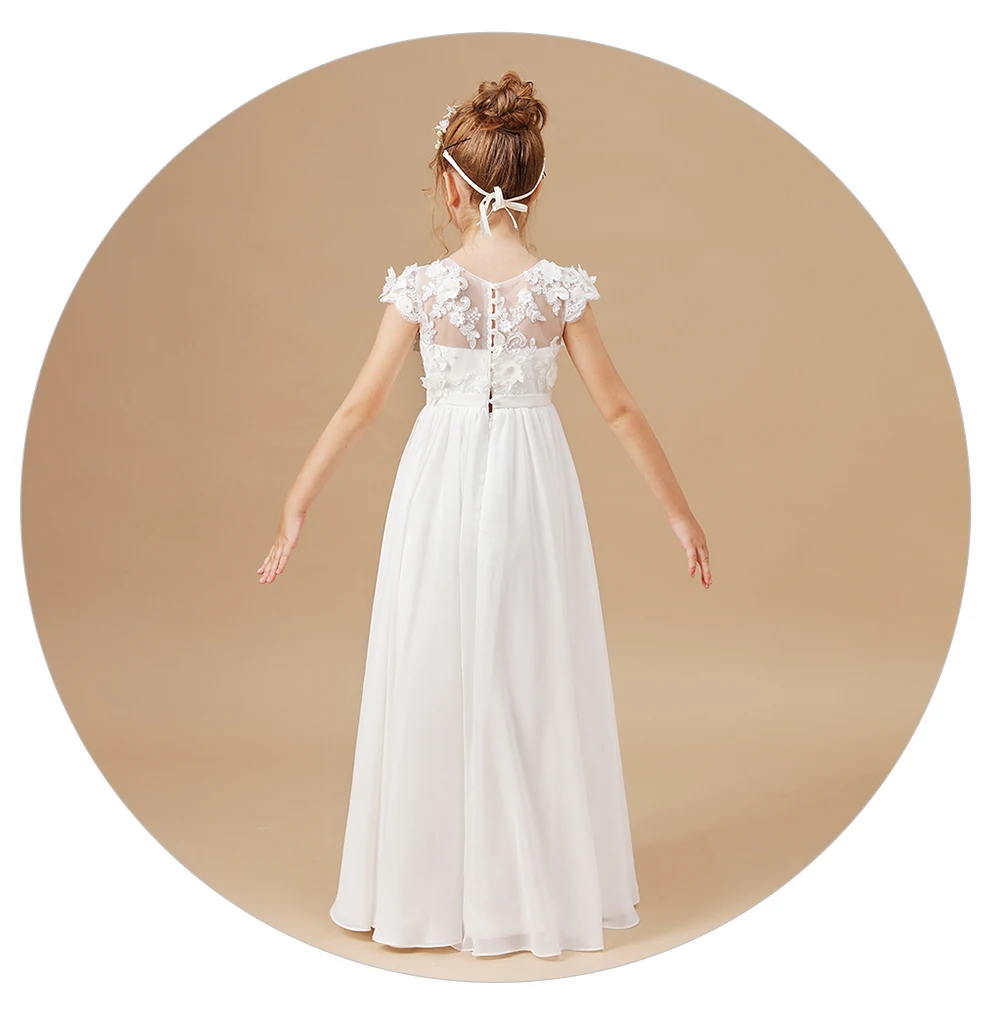 Flower Girl Dresses Applique Sleeveless Kids Birthday Party Pageant Gowns Weddings First Communion Elegant Dresses 2-14T
