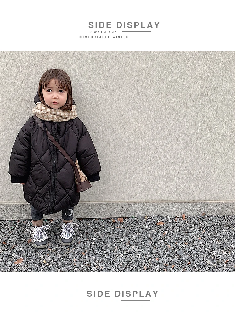 Хлопковое пуховое пальто для маленьких девочек; Новинка г.; зимнее утепленное хлопковое пальто средней длины; детская теплая верхняя одежда с капюшоном