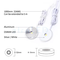 etrnLED Led Spotlight Mini Dimmable 12V 1W Ultra Thin Surface Mounted Round Ceiling Focos Indoor Home Cabinet Small Spot Light 2