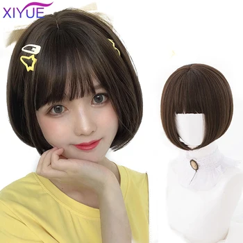 

Straight Black Brown Synthetic Wigs With Bangs For Women Medium Length Hair Bob Wig Heat Resistant bobo Hairstyle Cosplay wigs
