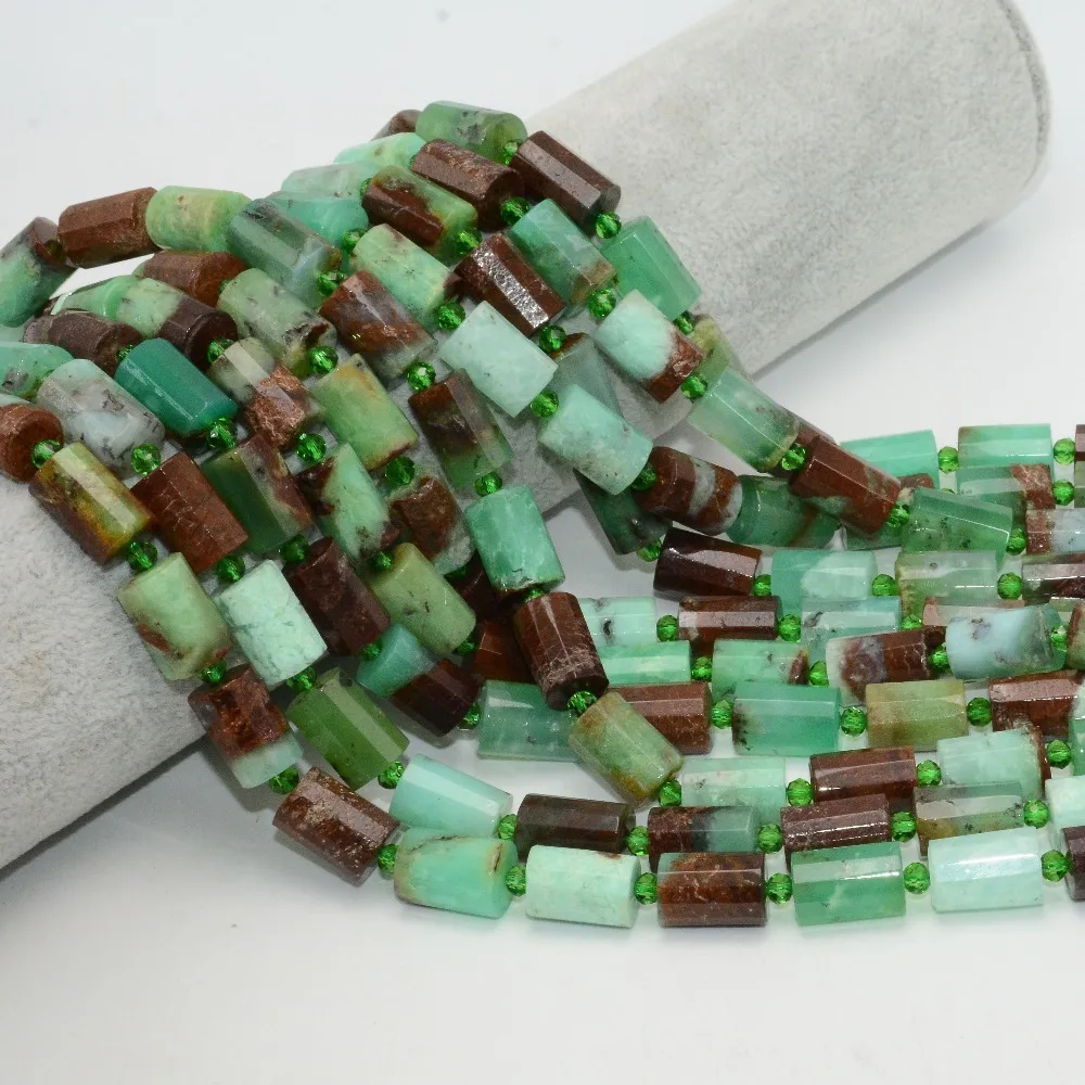 Натуральные Chrysoprase/Chrysoprasus граненые круглые бусины-трубки 10x14 мм-22 бусины/прядь