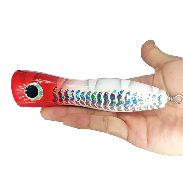 AS Boat Fishing Swimbait Popper Wood Bait Big Game Topwater Tuna Lure 75g120g Treble Hook Artificial Bait Leurre Cast Crankbait red