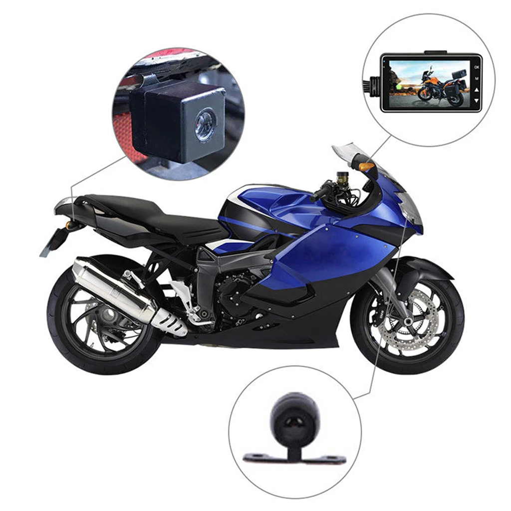 1 Set Motorcycle Cam 1080p FHD 120° Wide Angle Front + Rear Dual Lens 3 Inch For Universal Motorbike Support Multiple Language