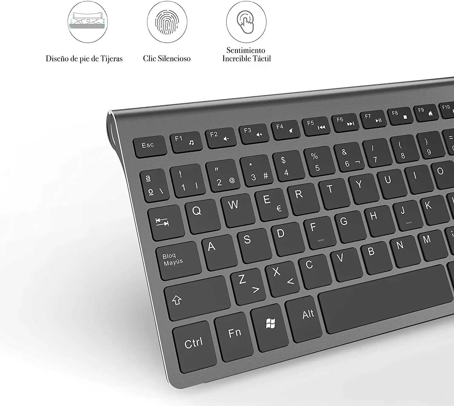Teclado sem Fio 2.4g Fino e Compacto com Teclas Numéricas Layout Espanhol Adequado para Imac Mac Macbook Laptop Preto e Cinza - Imagem 4