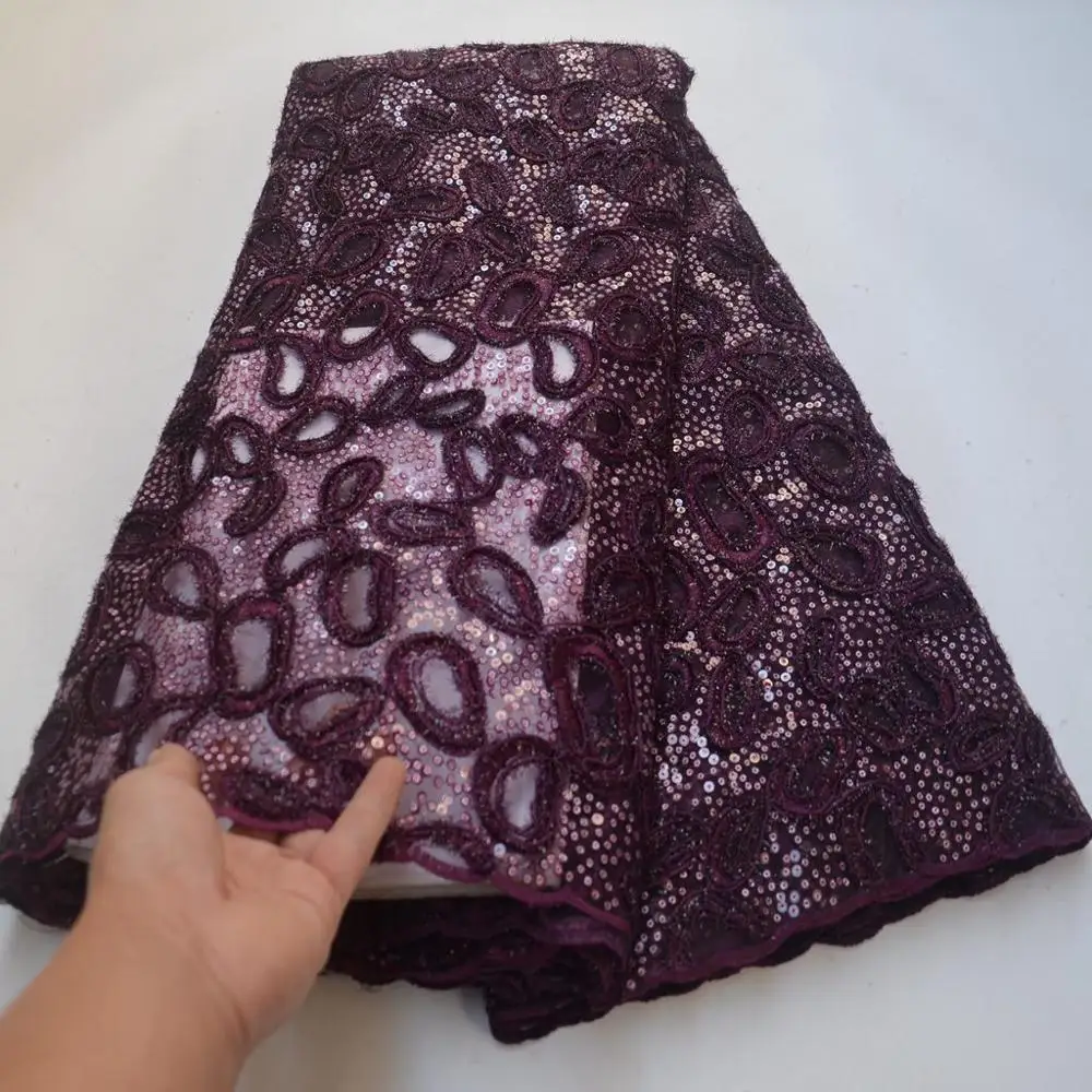Фиолетовые цвета в африканском стиле высокого качества с блестками французская Тюлевая кружевная ткань вышивка материалы 5 ярдов для вечерние свадебные женские платья