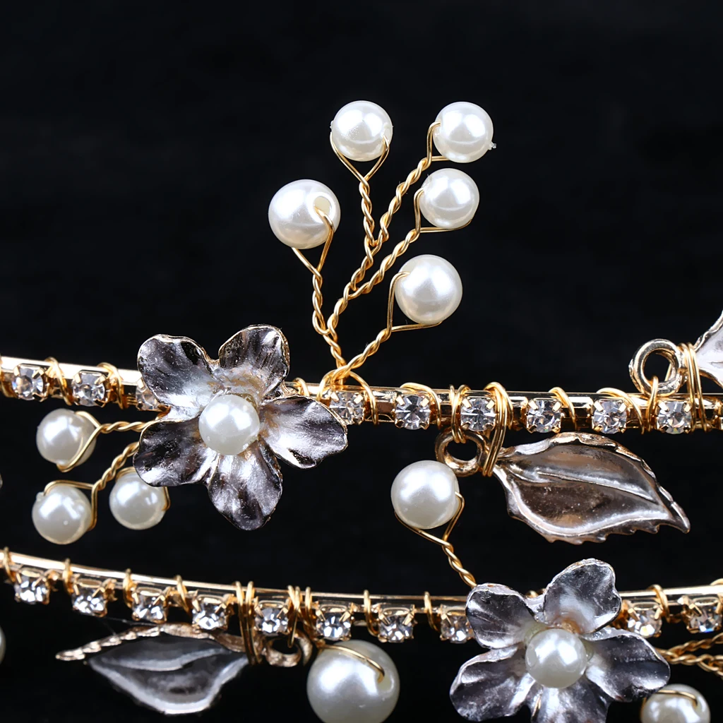 Fashion Crystal Diamante Maple Leaf Tiara Double Row Headband Hairband Wedding Crown
