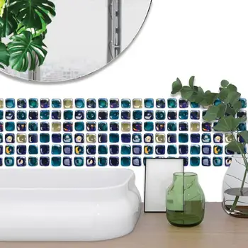 

3d Blue Stone Wallpaper Borders Bathroom Waist Line Stickers diy Beautiful Grid Table Cover Sticker Wall House Decoration EZ221
