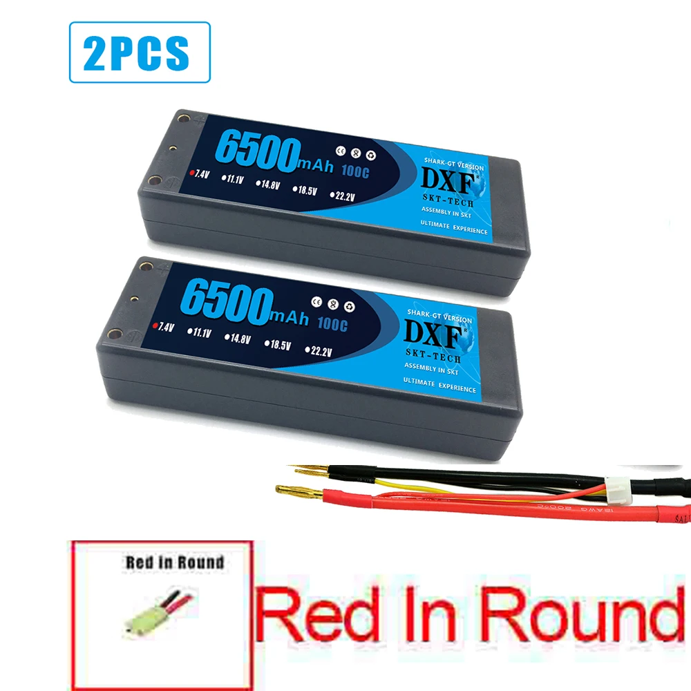2PCS2S6500mahRED DXF 2 шт.-полимерным аккумулятором RC Lipo 2S 7,4 V 5200 мА/ч, 6200 мА/ч, 6500 мА/ч, 8000 мА/ч, 50C 100C 120C 240C 4,0 мм на колесиках для Слэш 4X4 автомобиля - Цвет: 2PCS2S6500mahRED
